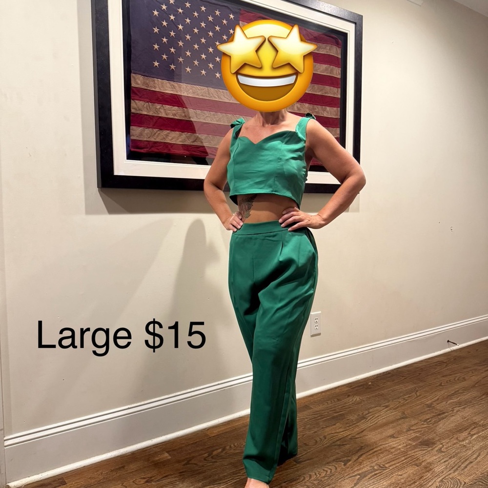 Lulu's Emerald Green Women's Pants & Crop Top Set